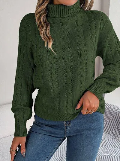 Thermal Staple Cable Knit Turtleneck Sweater