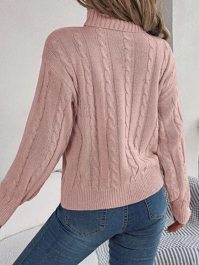 Thermal Staple Cable Knit Turtleneck Sweater