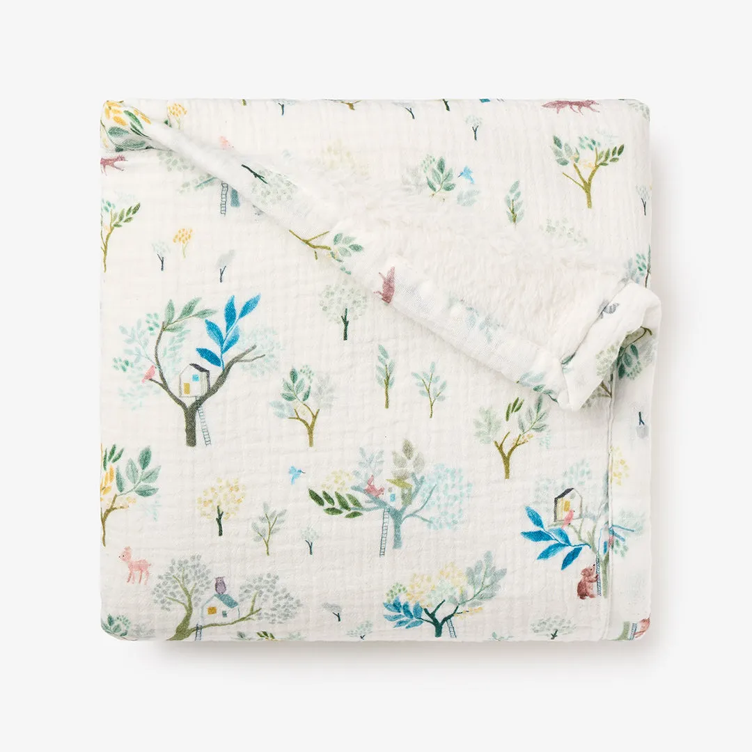 Treehouse Forest Organic Muslin Fur Back Blanket