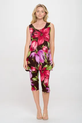 Two-Piece Sleeveless Top & Capri Pant Set-9002BN-TRP1-W442