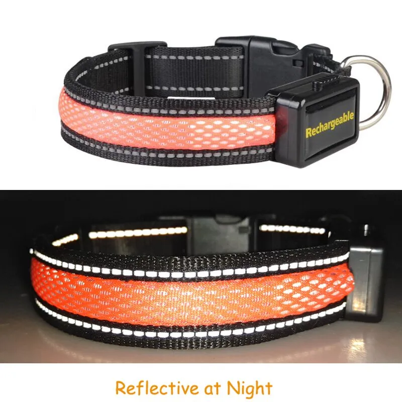 USB Grid Charging Led Dog Collar Reflective Luminous Dog Collar for Golden Retriever Anti Accident Safer Anti Lost