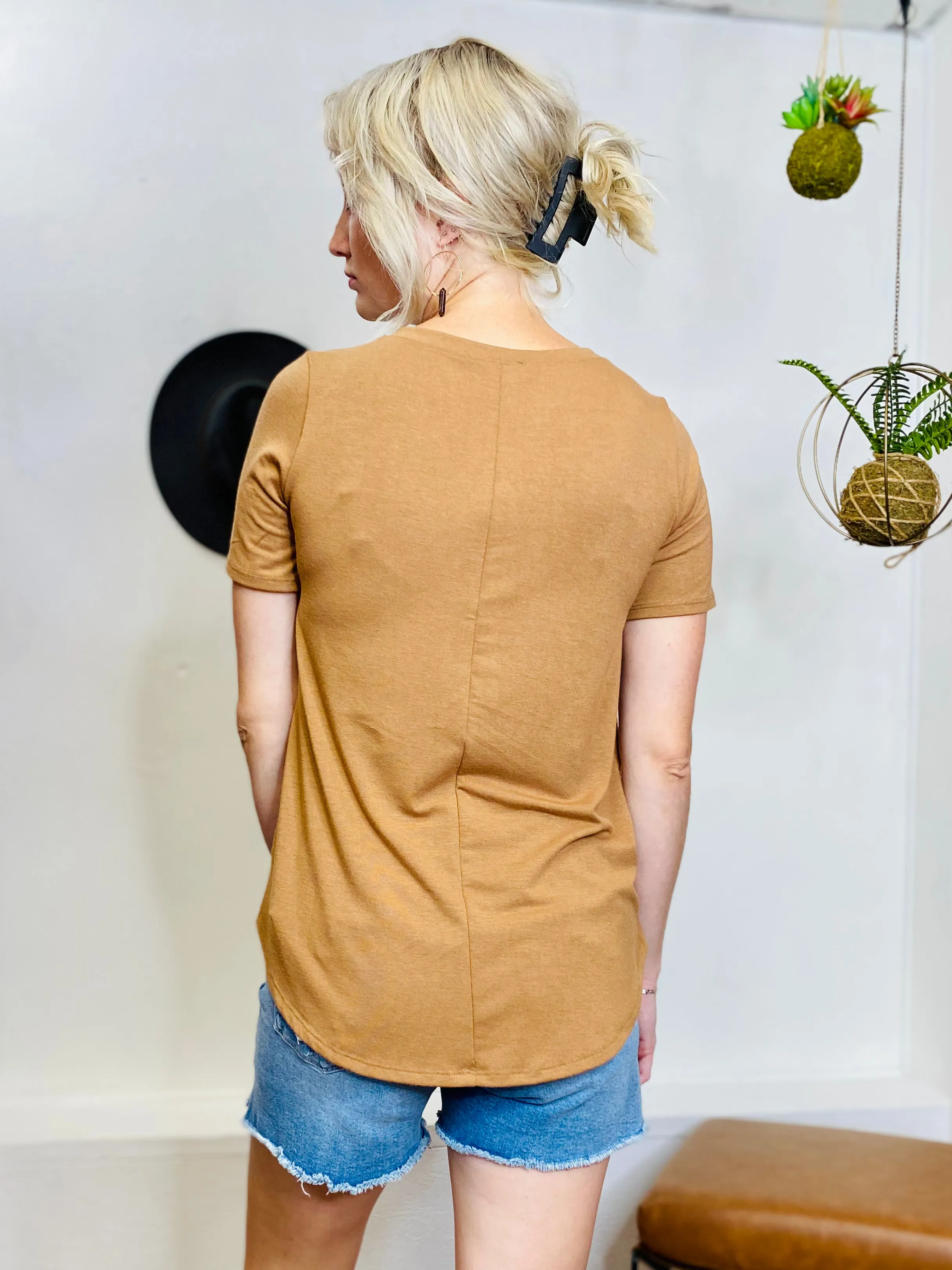 V Neck Leopard Pocket Tee