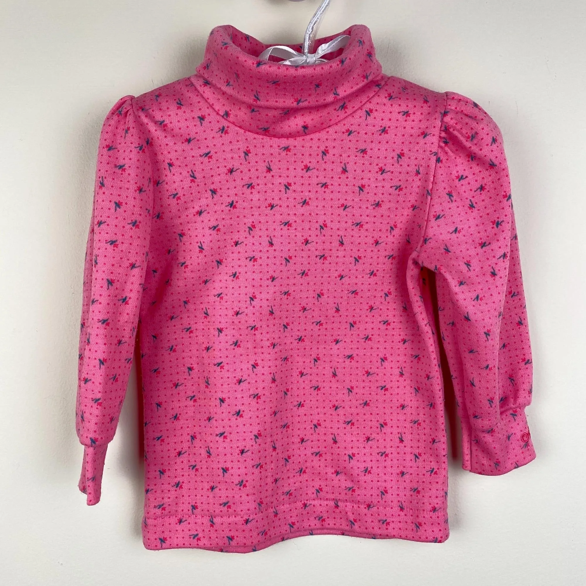Vintage OshKosh Long Sleeve Pink Floral Turtleneck Shirt 6-9 Months USA