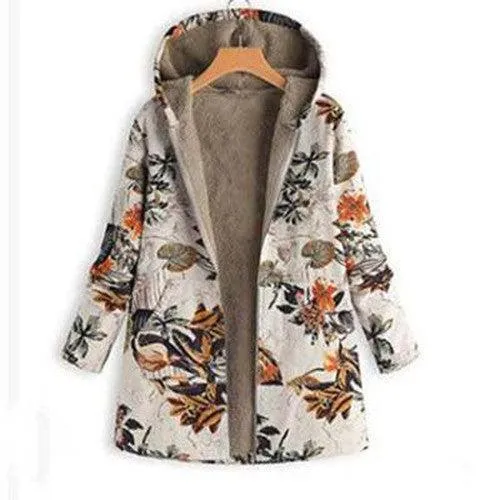 Wenkouban-Winter outfits Christmas Chinoiserie Floral Hooded Long Coat