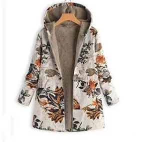 Wenkouban-Winter outfits Christmas Chinoiserie Floral Hooded Long Coat