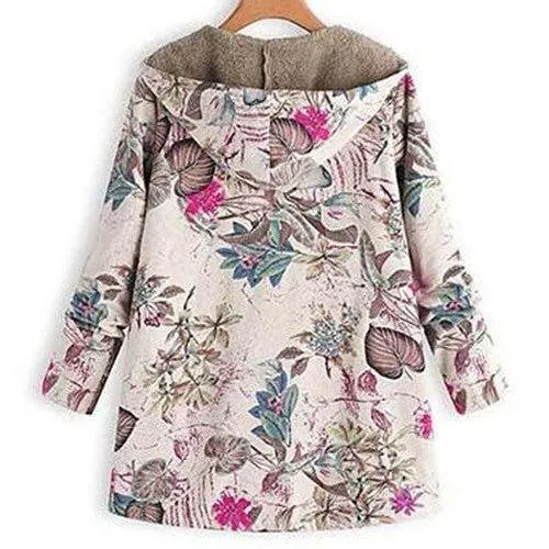 Wenkouban-Winter outfits Christmas Chinoiserie Floral Hooded Long Coat