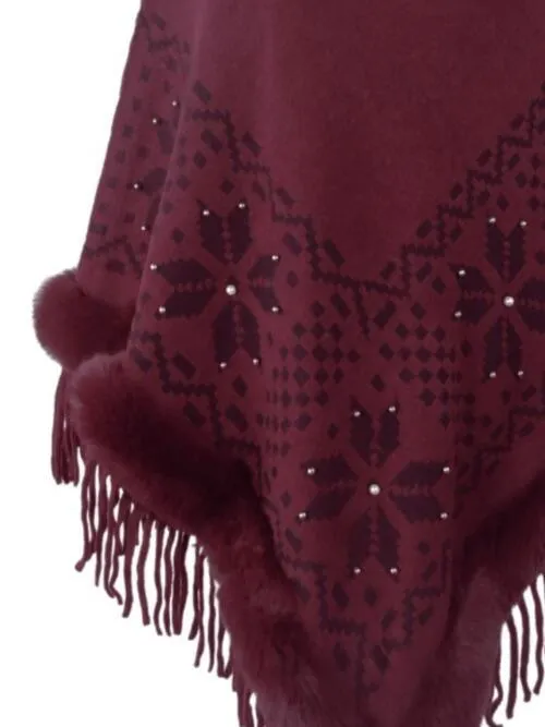 Winter Special Fringe Faux Fur Trim Poncho