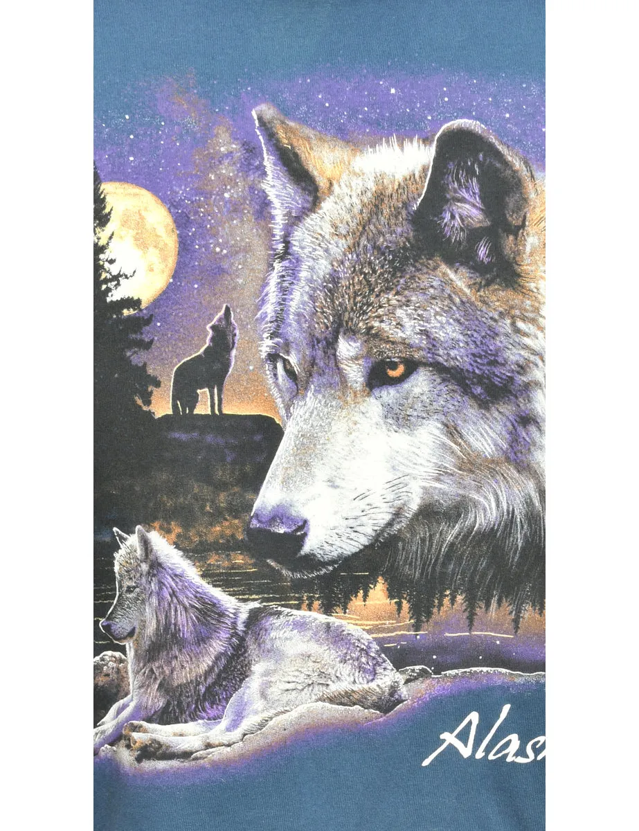 Wolf Print Navy Animal T-shirt - M