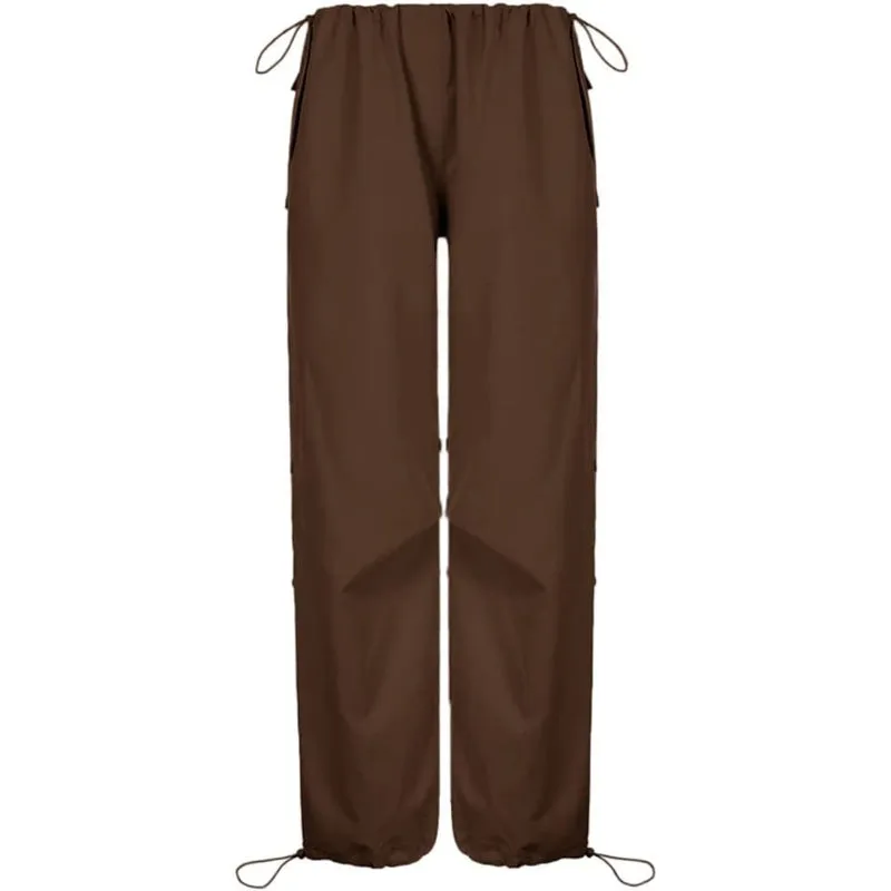 Women Baggy Low Waist Cargo Pants Y2K Parachute Pants For Women Wide Straight Leg Drawstring Trouser With Pocket