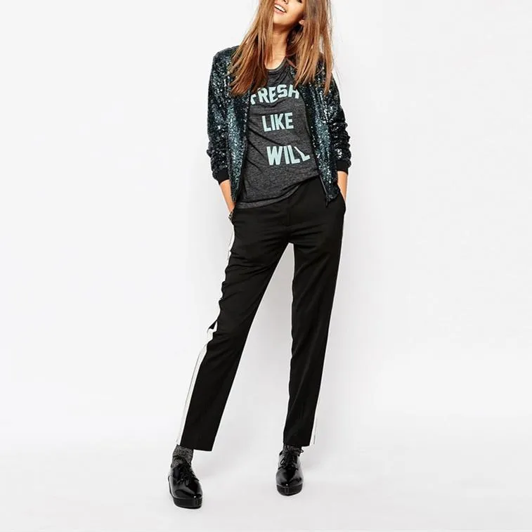 Women fashion sport sequin long sleeve zipper cropped coat jacket