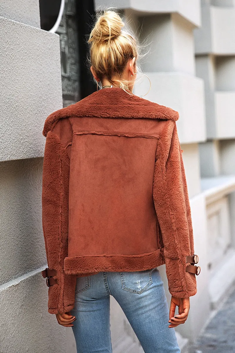 Women's Autumn & Winter Faux Leather Suede Lamb Fur Jacket
