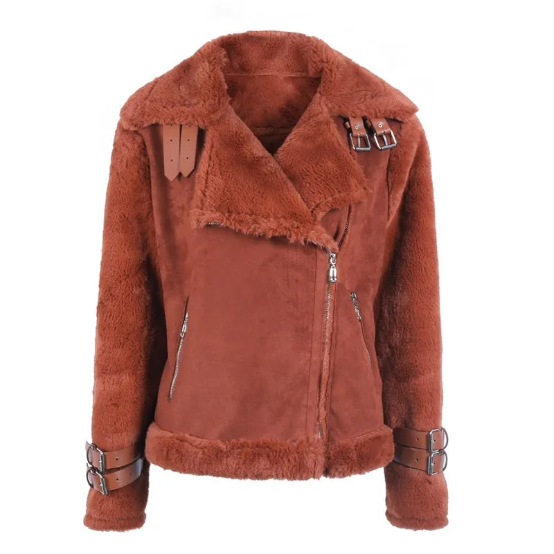 Women's Autumn & Winter Faux Leather Suede Lamb Fur Jacket