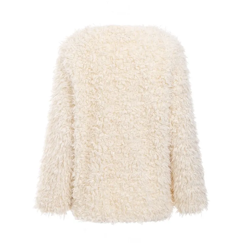 Women's Autumn & Winter V-Neck Furry Fur Coat
