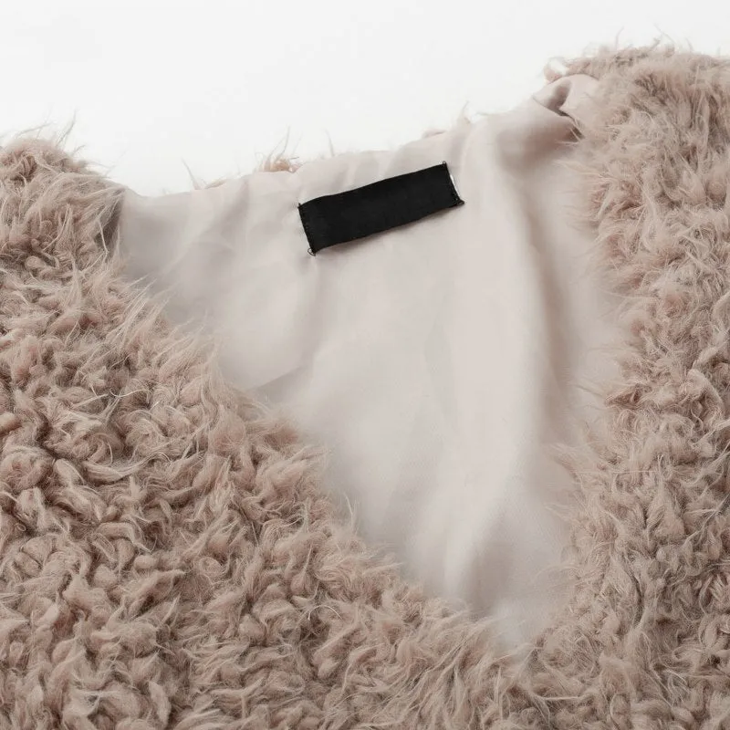 Women's Autumn & Winter V-Neck Furry Fur Coat