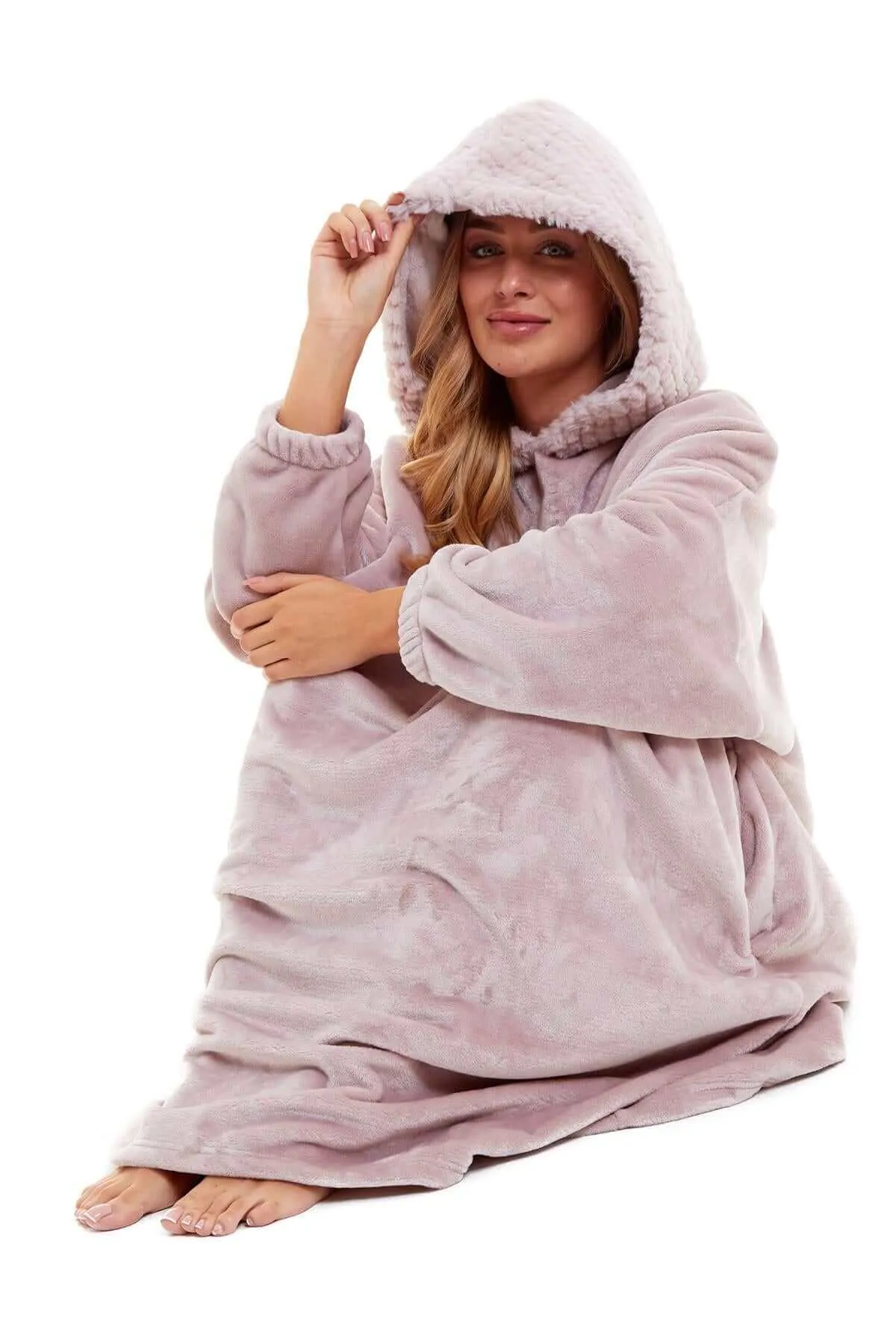 Women's Oversized Plush Hooded Poncho Blanket Cozy Fleece Hoodie with Fur Hood Ideal for Lounging Camping Outdoor Warmth by Daisy Dreamer