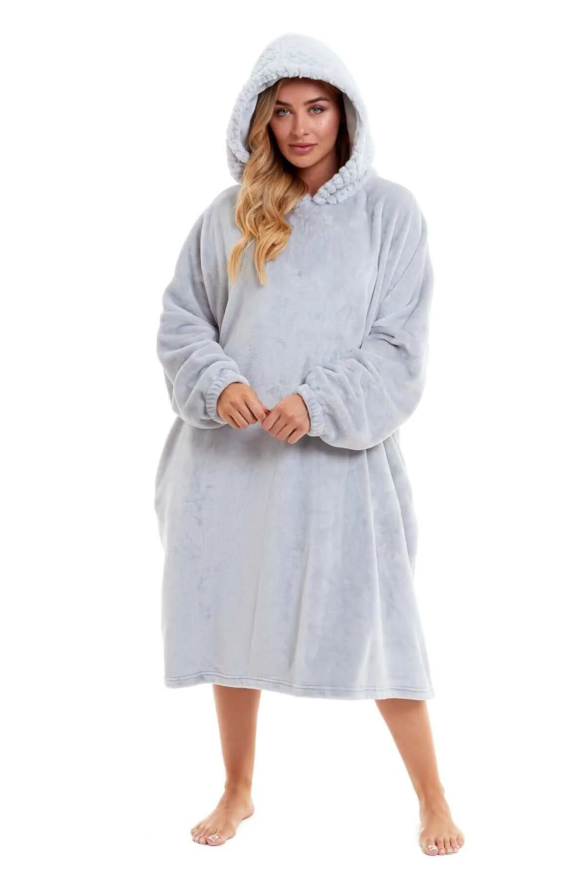 Women's Oversized Plush Hooded Poncho Blanket Cozy Fleece Hoodie with Fur Hood Ideal for Lounging Camping Outdoor Warmth by Daisy Dreamer