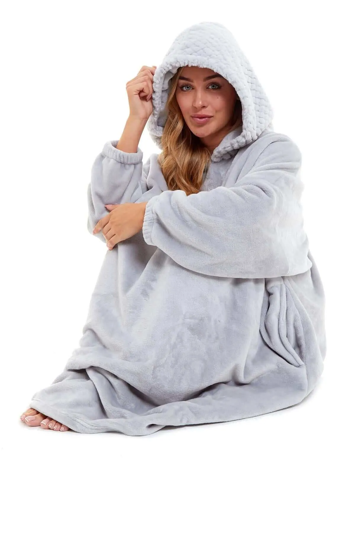 Women's Oversized Plush Hooded Poncho Blanket Cozy Fleece Hoodie with Fur Hood Ideal for Lounging Camping Outdoor Warmth by Daisy Dreamer