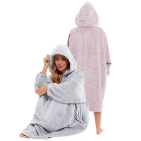 Women's Oversized Plush Hooded Poncho Blanket Cozy Fleece Hoodie with Fur Hood Ideal for Lounging Camping Outdoor Warmth by Daisy Dreamer