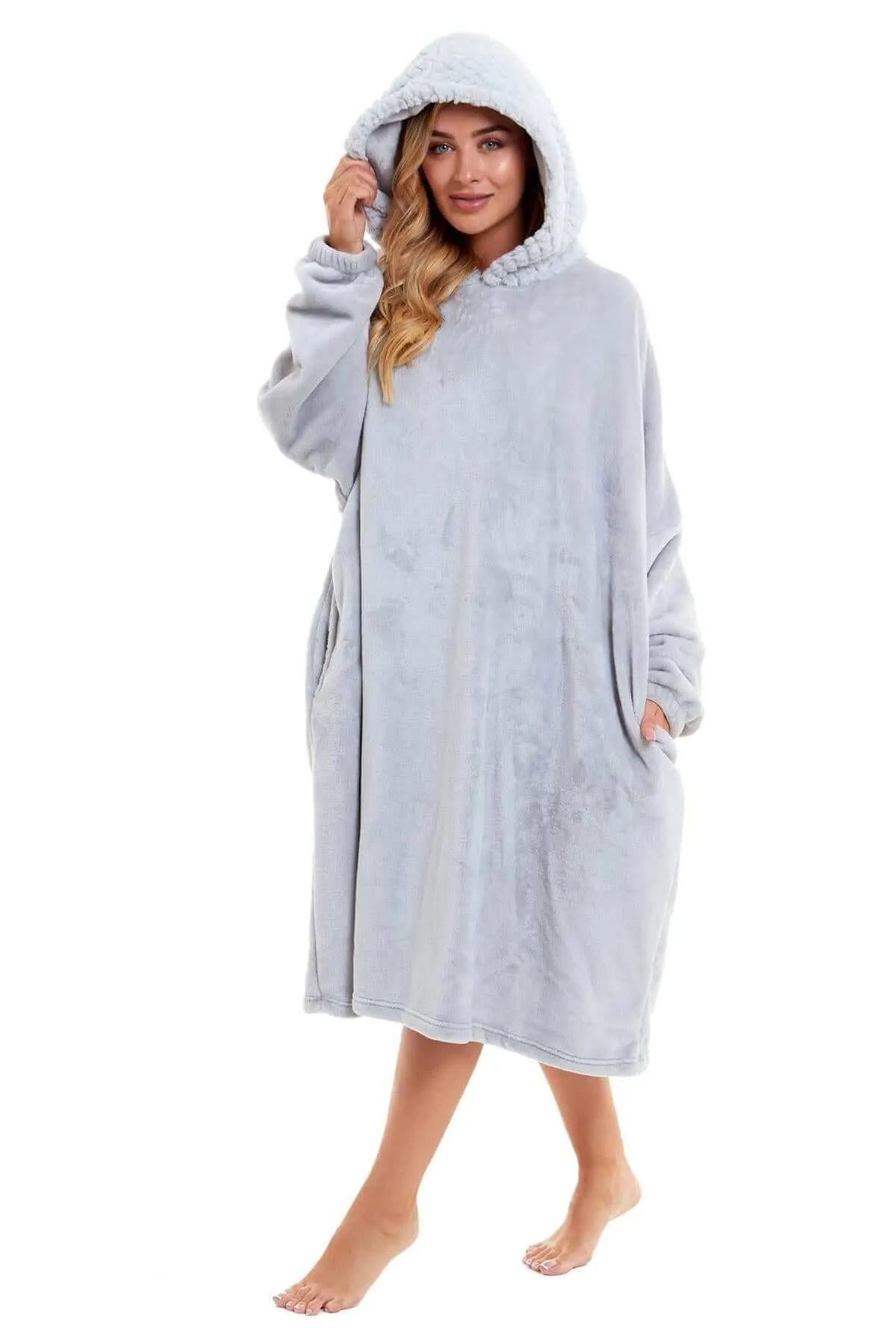 Women's Oversized Plush Hooded Poncho Blanket Cozy Fleece Hoodie with Fur Hood Ideal for Lounging Camping Outdoor Warmth by Daisy Dreamer