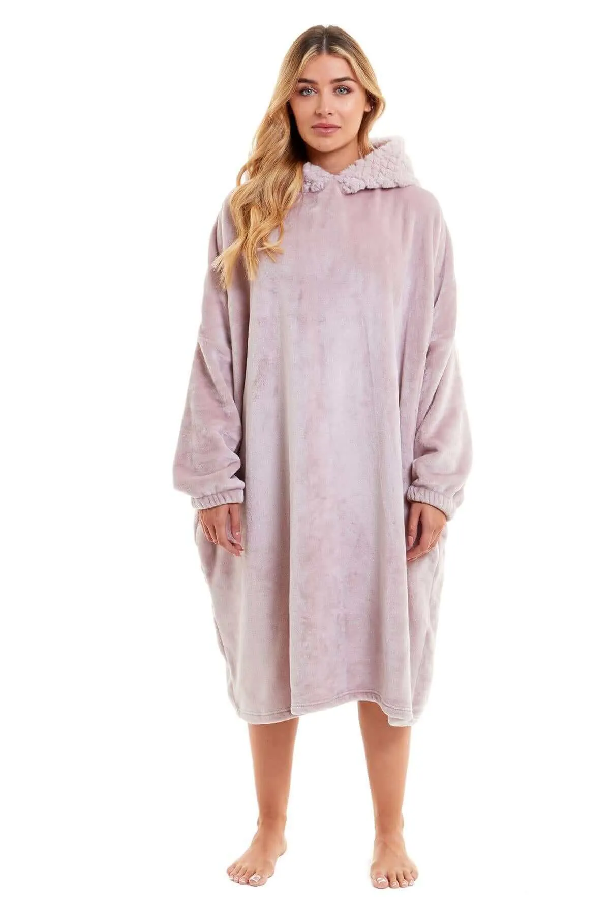 Women's Oversized Plush Hooded Poncho Blanket Cozy Fleece Hoodie with Fur Hood Ideal for Lounging Camping Outdoor Warmth by Daisy Dreamer