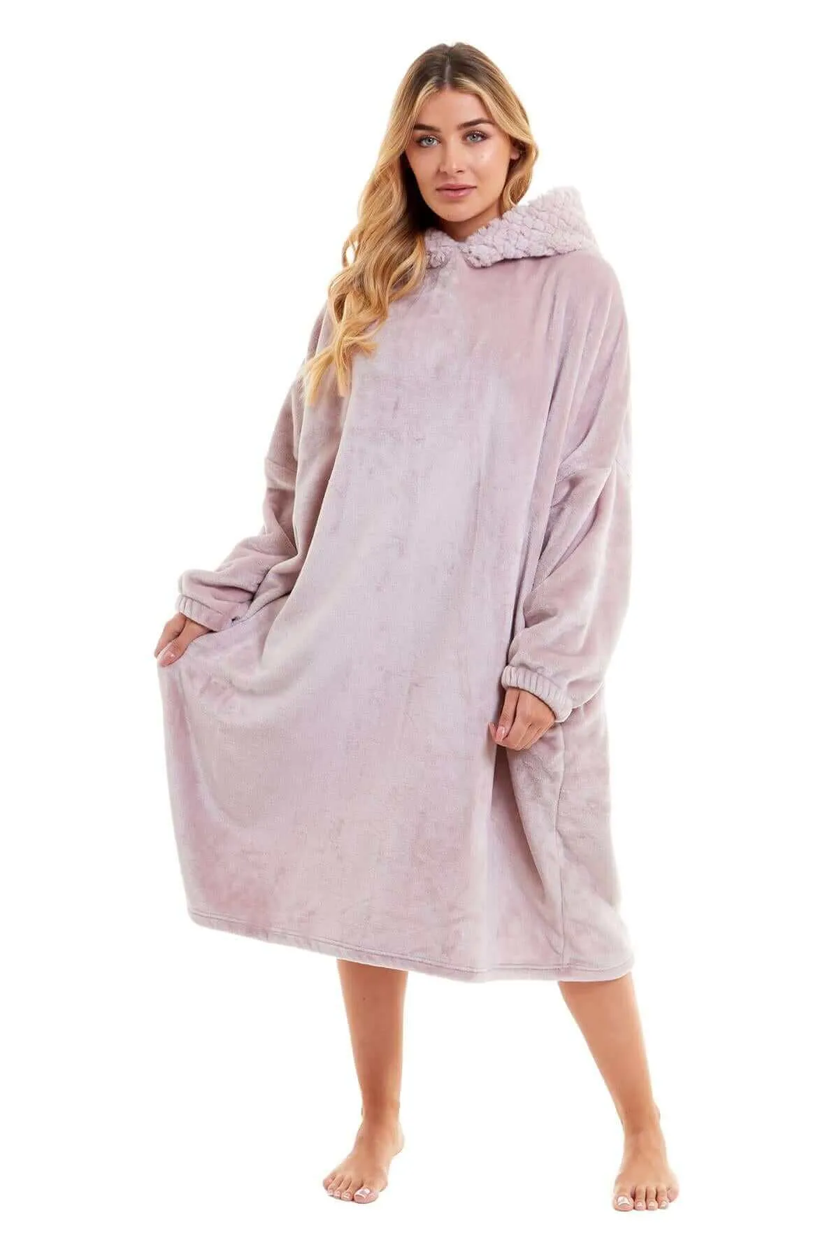 Women's Oversized Plush Hooded Poncho Blanket Cozy Fleece Hoodie with Fur Hood Ideal for Lounging Camping Outdoor Warmth by Daisy Dreamer