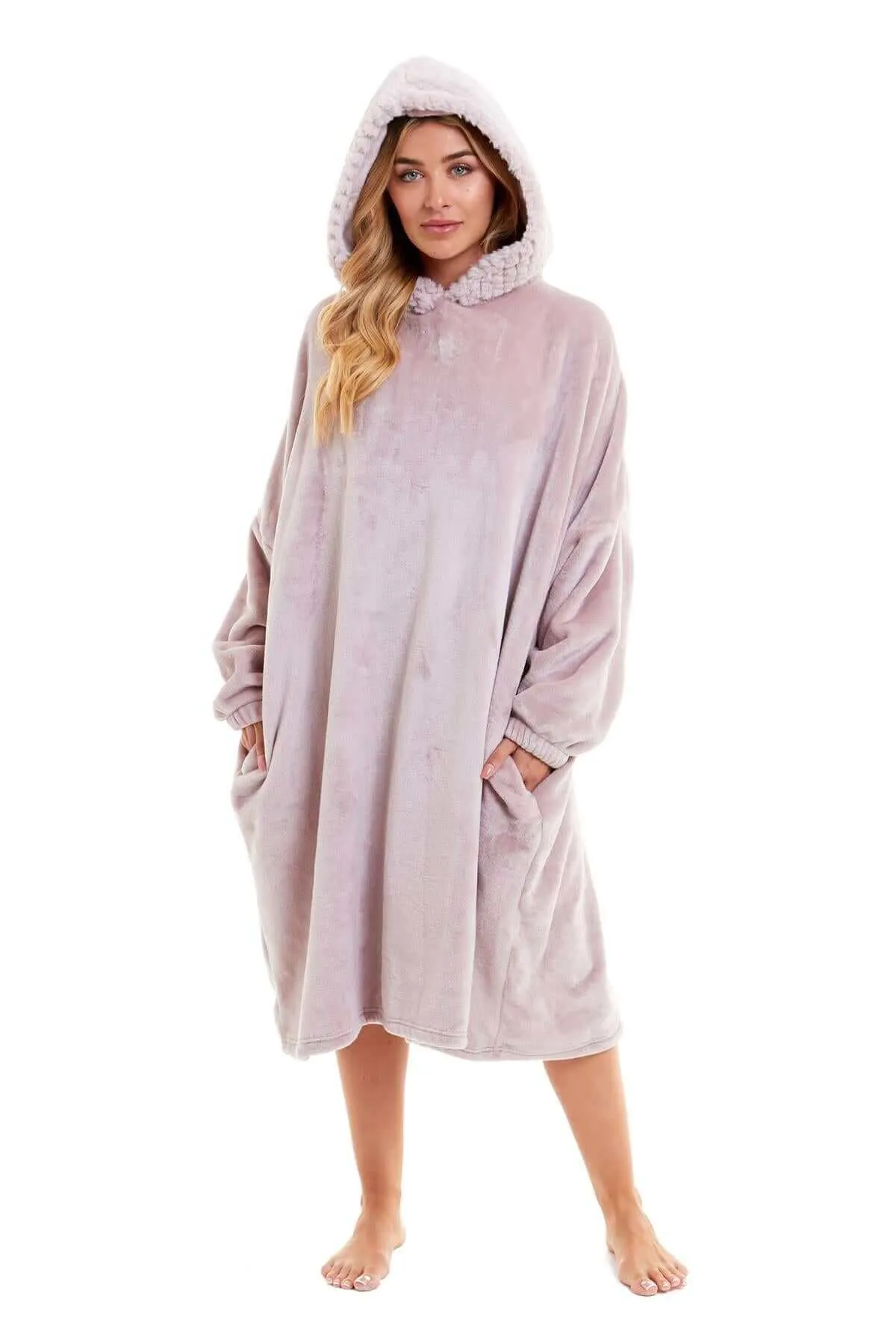Women's Oversized Plush Hooded Poncho Blanket Cozy Fleece Hoodie with Fur Hood Ideal for Lounging Camping Outdoor Warmth by Daisy Dreamer