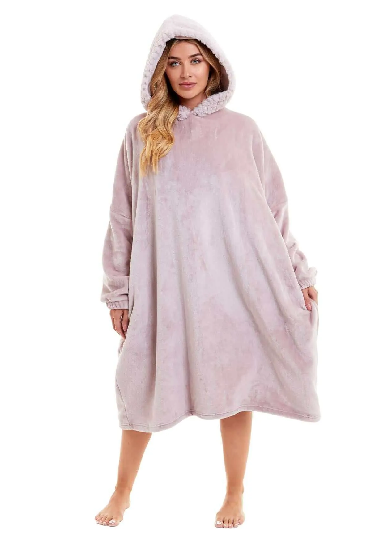 Women's Oversized Plush Hooded Poncho Blanket Cozy Fleece Hoodie with Fur Hood Ideal for Lounging Camping Outdoor Warmth by Daisy Dreamer